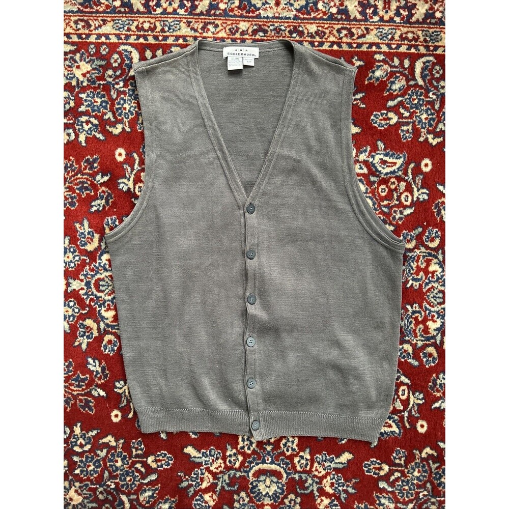 Vintage AKA Eddie Bauer V Neck Sweater Vest Men's Size S 100% Cotton Green